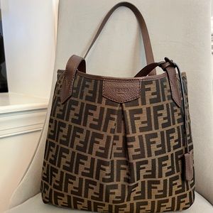 Authentic Fendi canvas tote bag with pockets